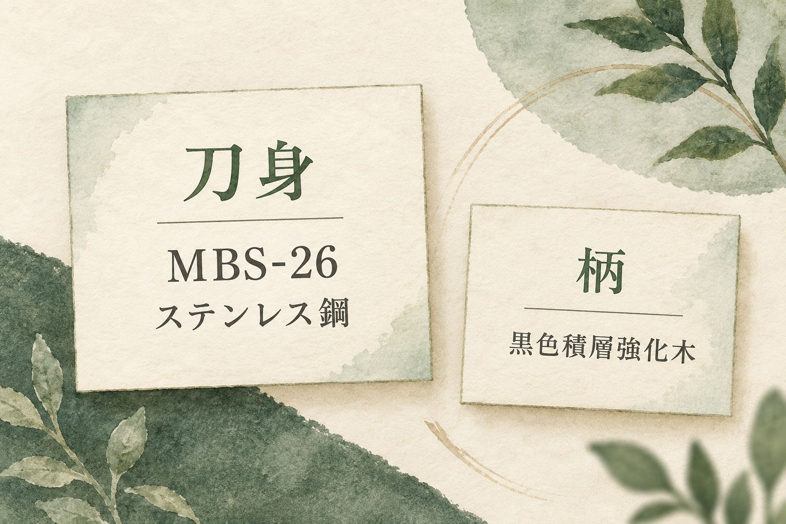 刀身MBS-26ステンレス鋼と柄の黒色積層強化木を整理したカード