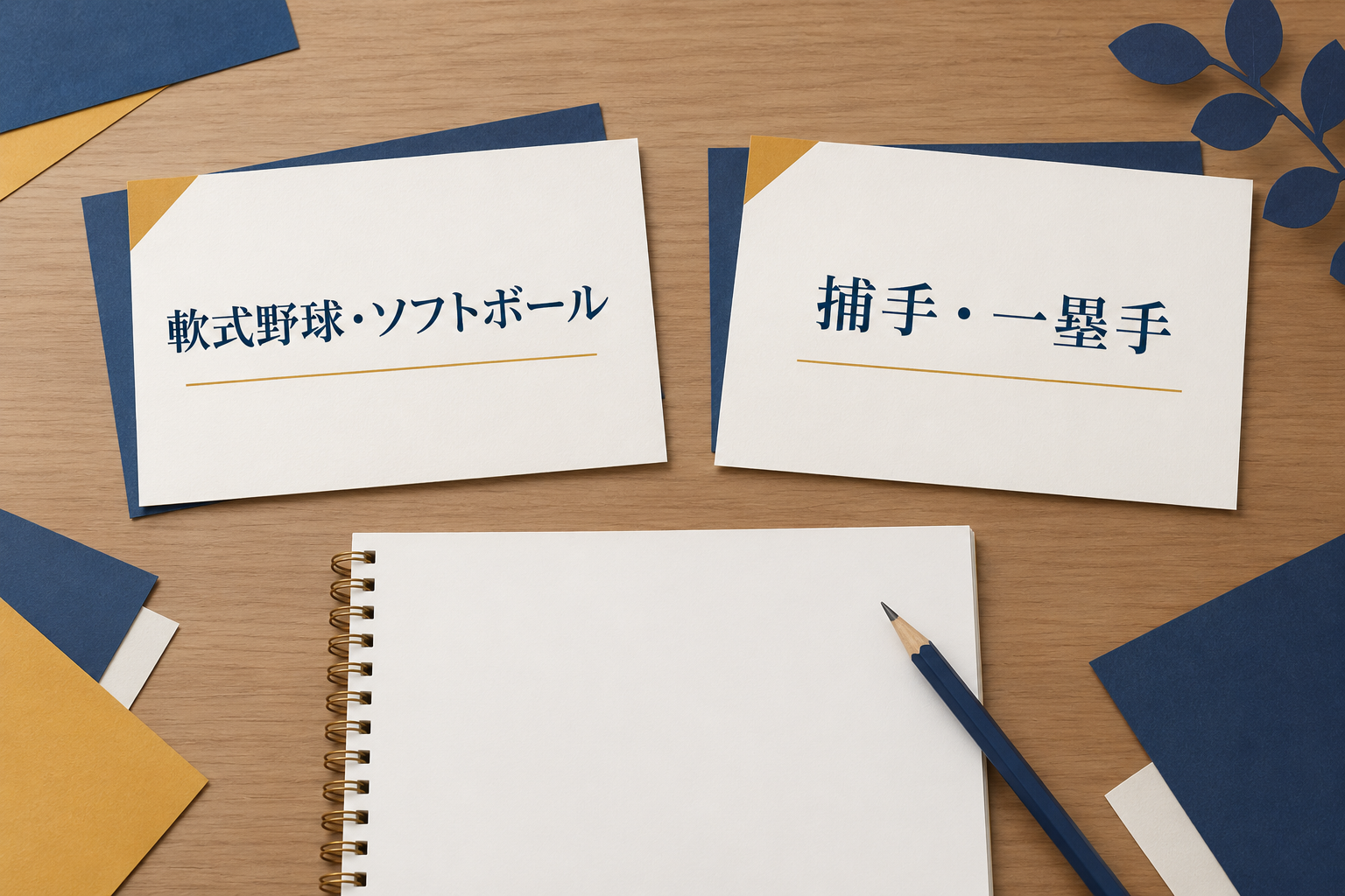 軟式野球・ソフトボール、捕手・一塁手という競技と守備位置を分けた文字カード
